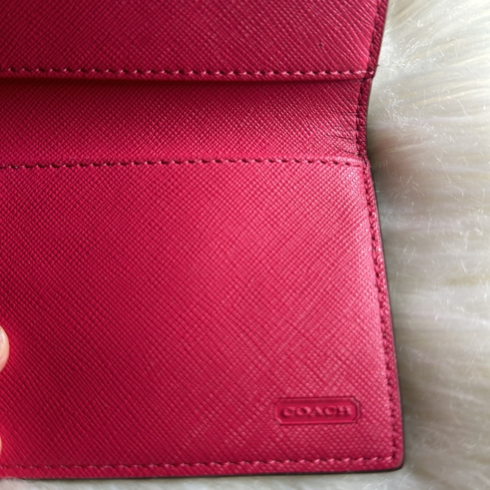 Coach Signature Coated Canvas Full Size PVC Checkbook Wallet Khaki / Pink Ruby - Picture 10 of 12